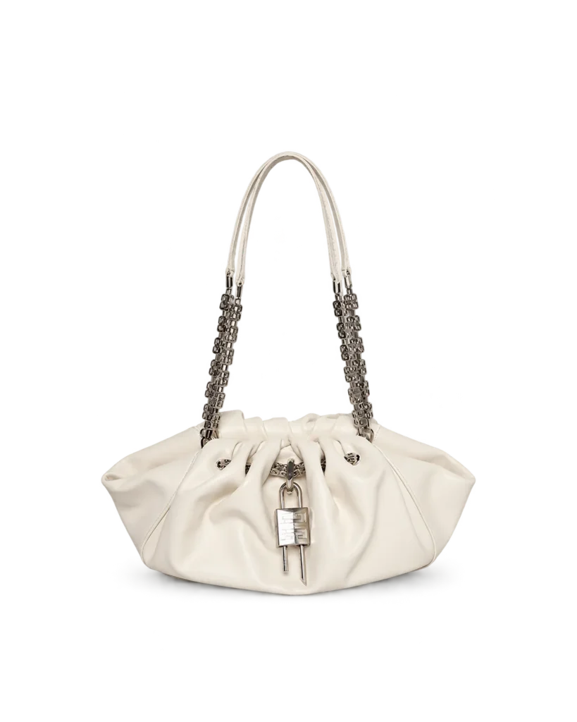 Ivory Ruched Chain Pouch — main view