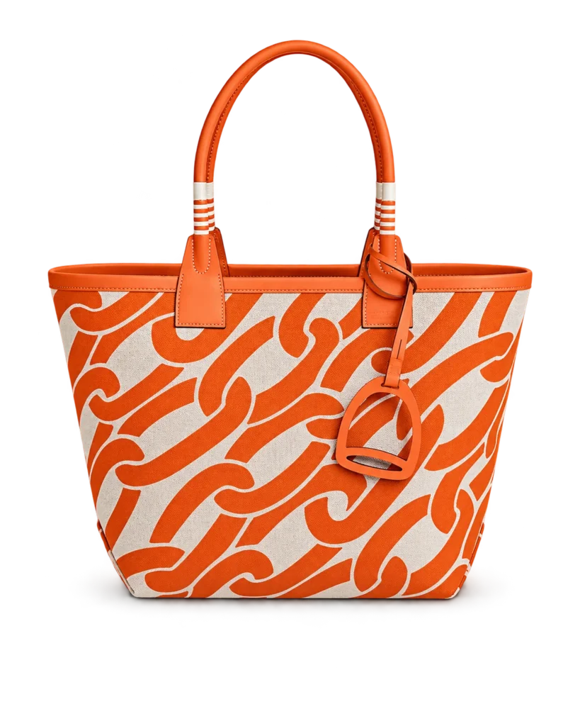 Steeple-Inspired Orange Patterned Canvas Tote, main view