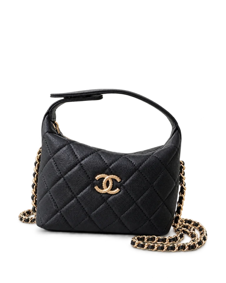 Black Quilted Short-Handle Shoulder Bag — upright front view