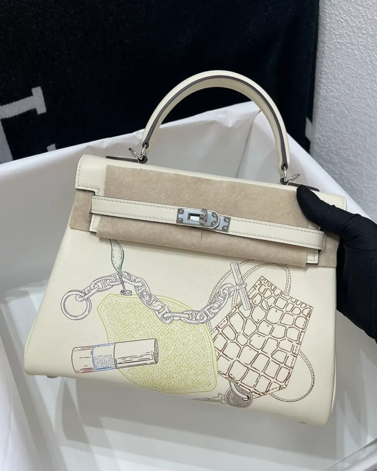 Ivory Illustrated Top-Handle Bag — front view