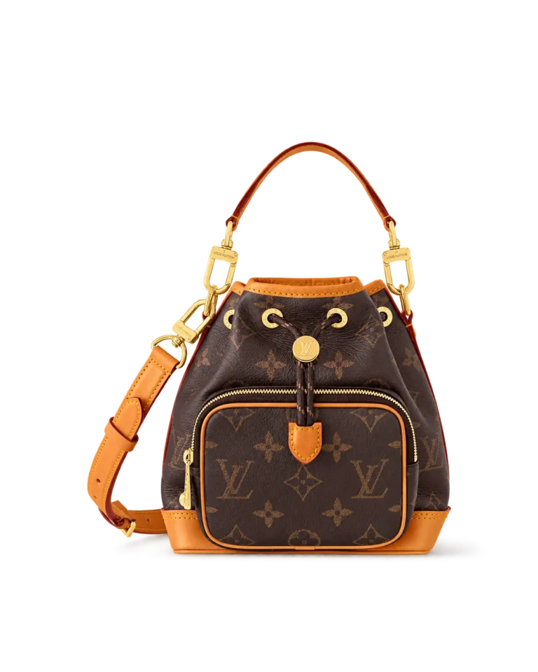 Brown Monogram Drawstring Bucket Bag with Front Pocket — main view