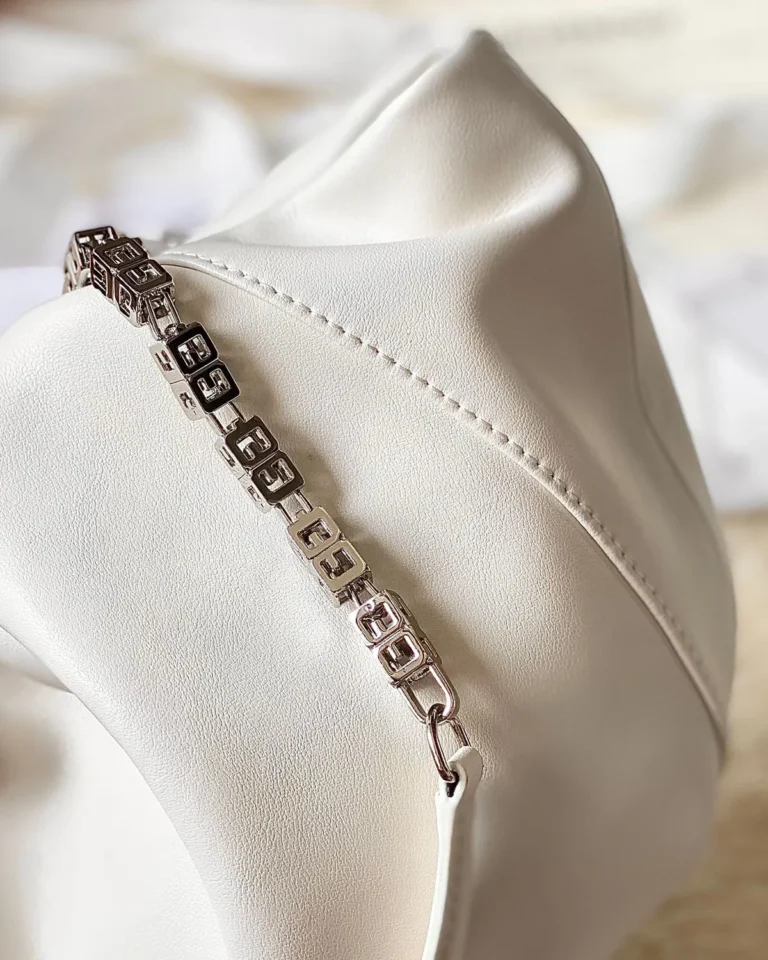 Ivory Ruched Chain Pouch — chain detail