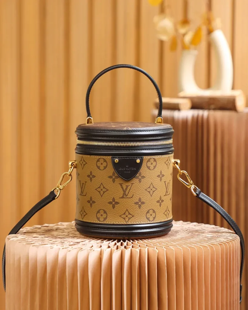 Tan Monogram Cylindrical Vanity Bag — front view