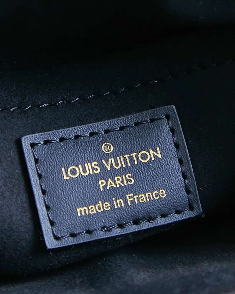 Two-Tone Monogram Vertical Box Bag — interior label view