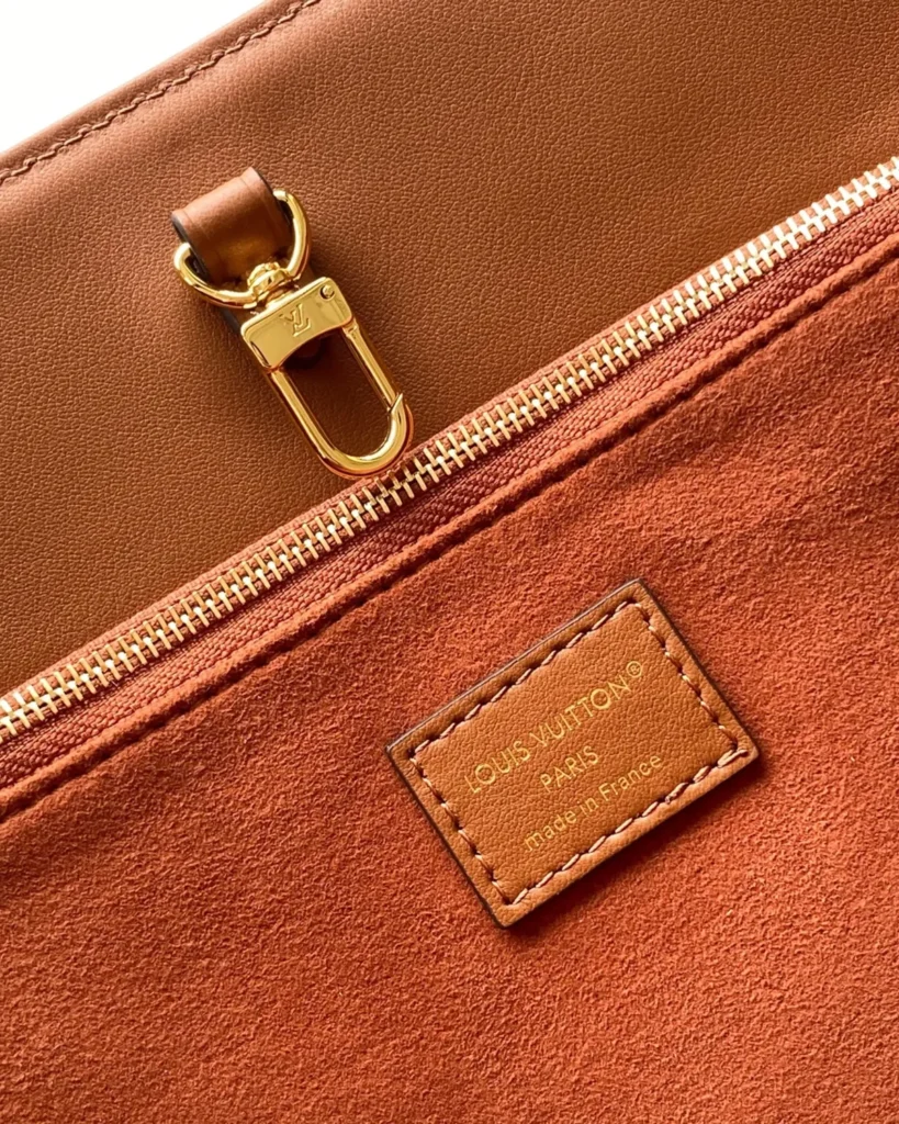 Brown Monogram Tall Tote — interior label view
