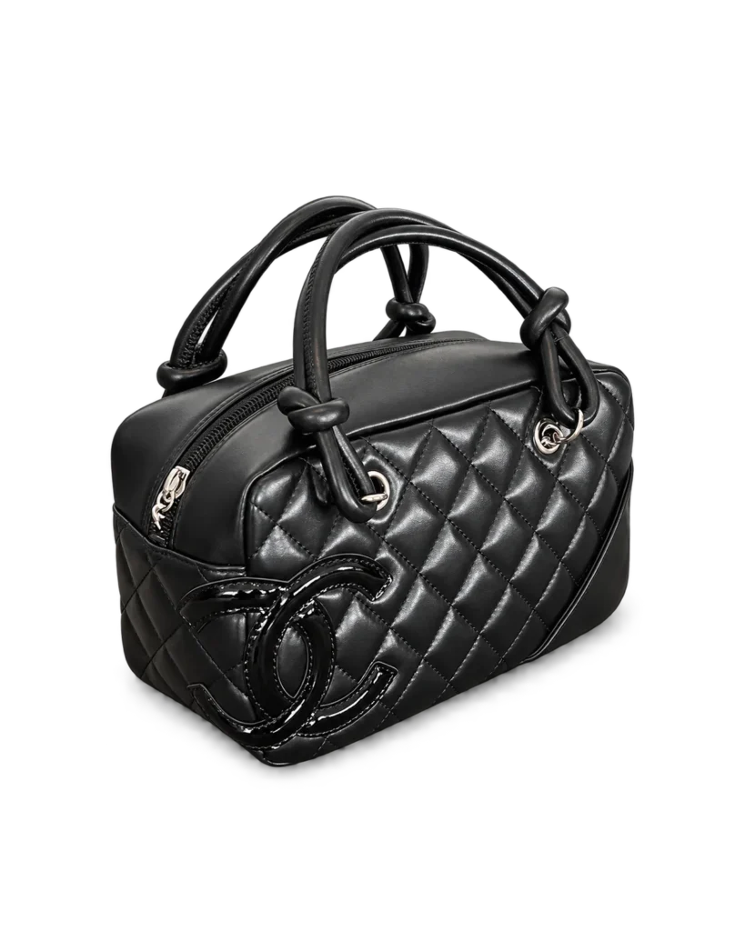 Black Quilted Offset-Emblem Bowler Bag — main view