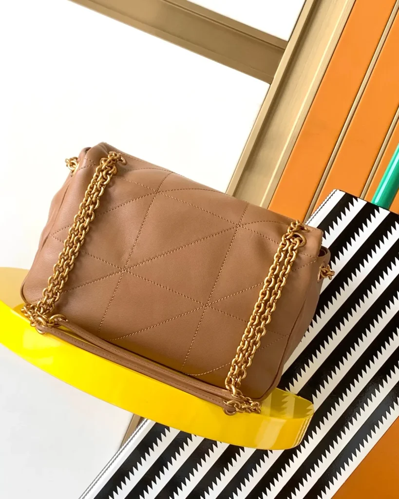 Caramel Geometric Flap Chain Bag — rear view