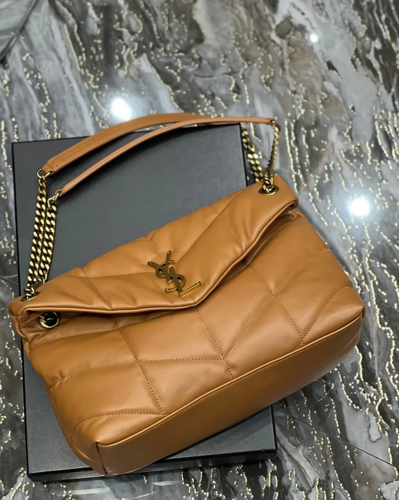 Caramel Quilted Chain Shoulder Bag — overhead view