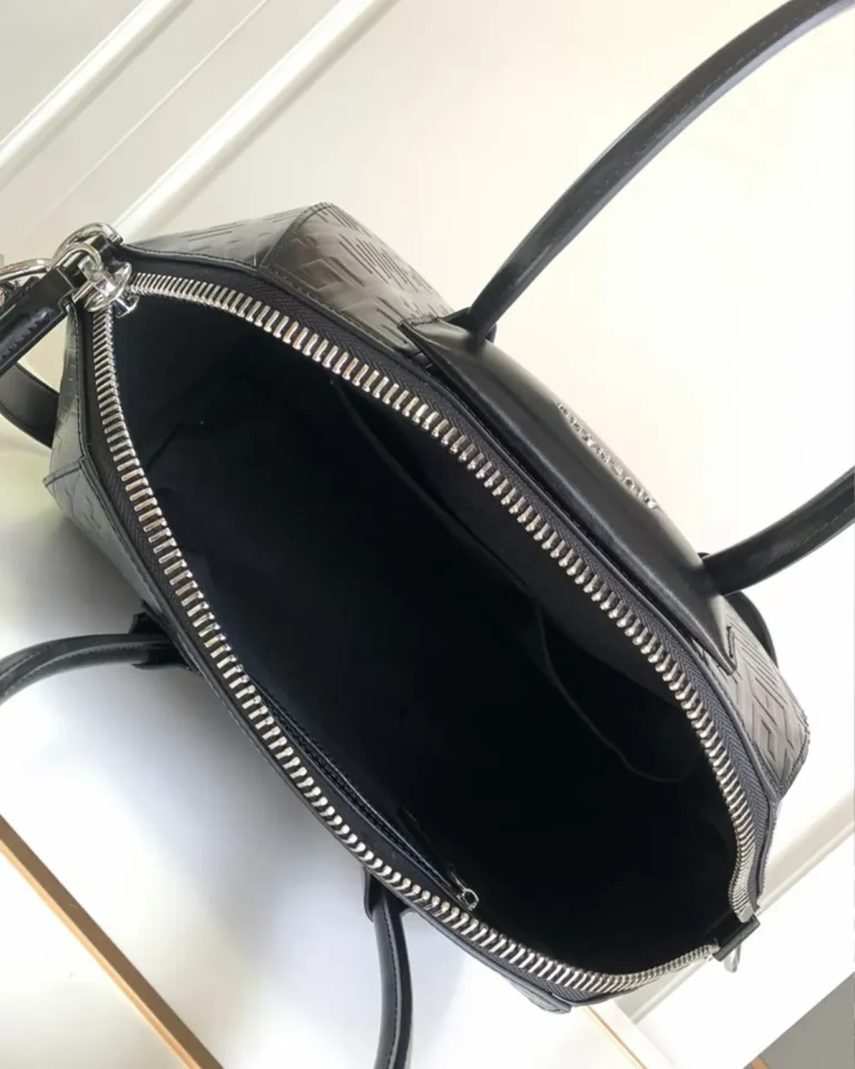 Black Geometric Embossed Twin-Handle Satchel — interior