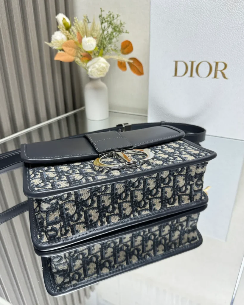 Navy Monogram Box Flap Bag — base view