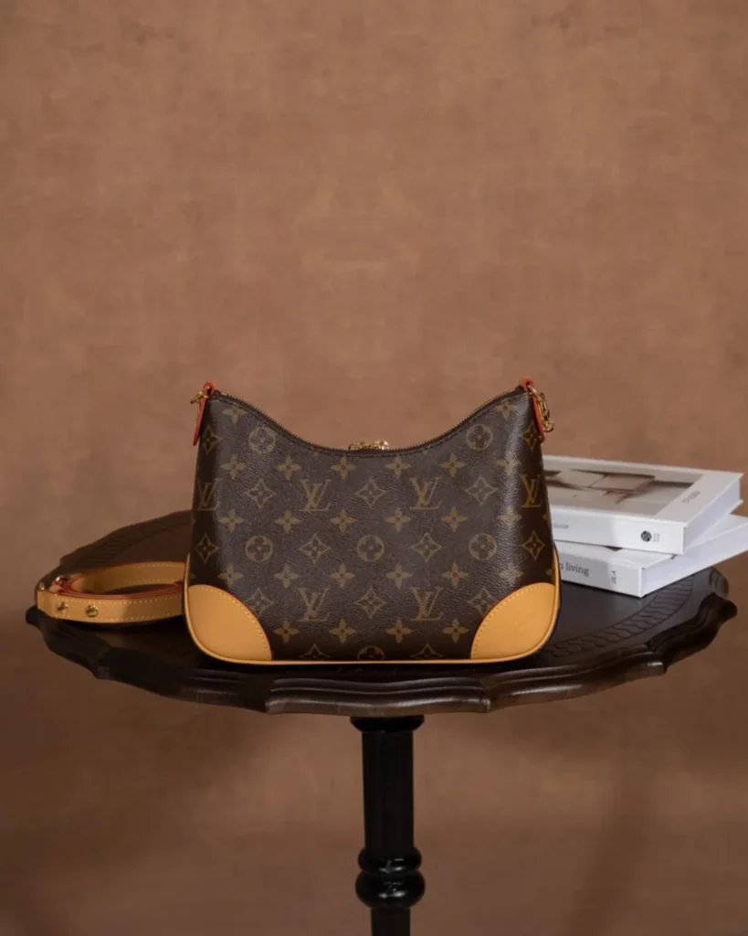 Brown Monogram Crescent Bag with Tan Corners — rear view