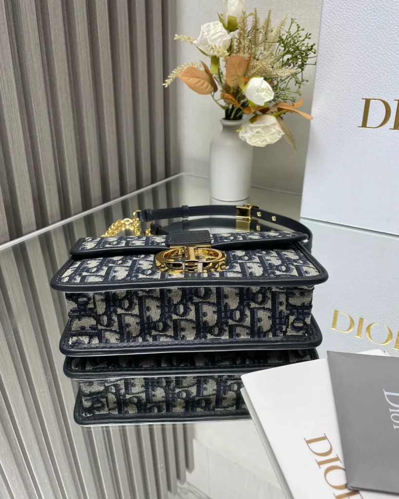 Navy Monogram Gold-Tone Chain Bag — base view
