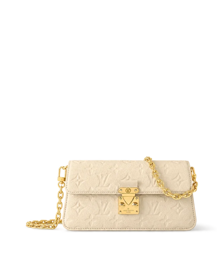 Cream Embossed Flap Chain Wallet — main view