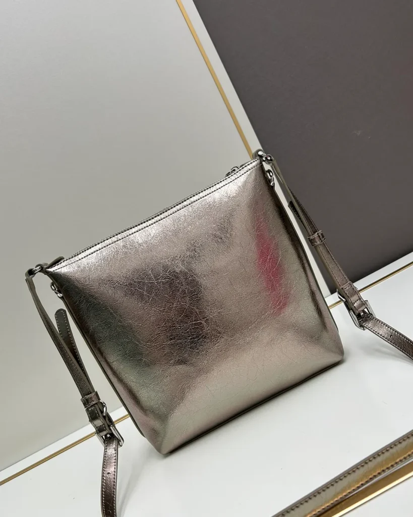 Metallic Silver Buckle Shoulder Bag — rear view