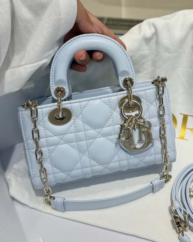 Soft Blue Quilted Chain Handbag — front view