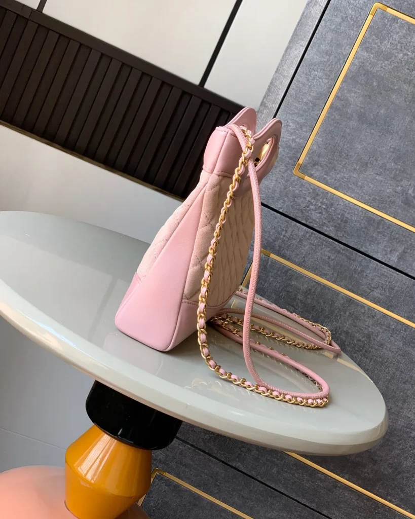Pink Quilted Cutout-Handle Tote — side view