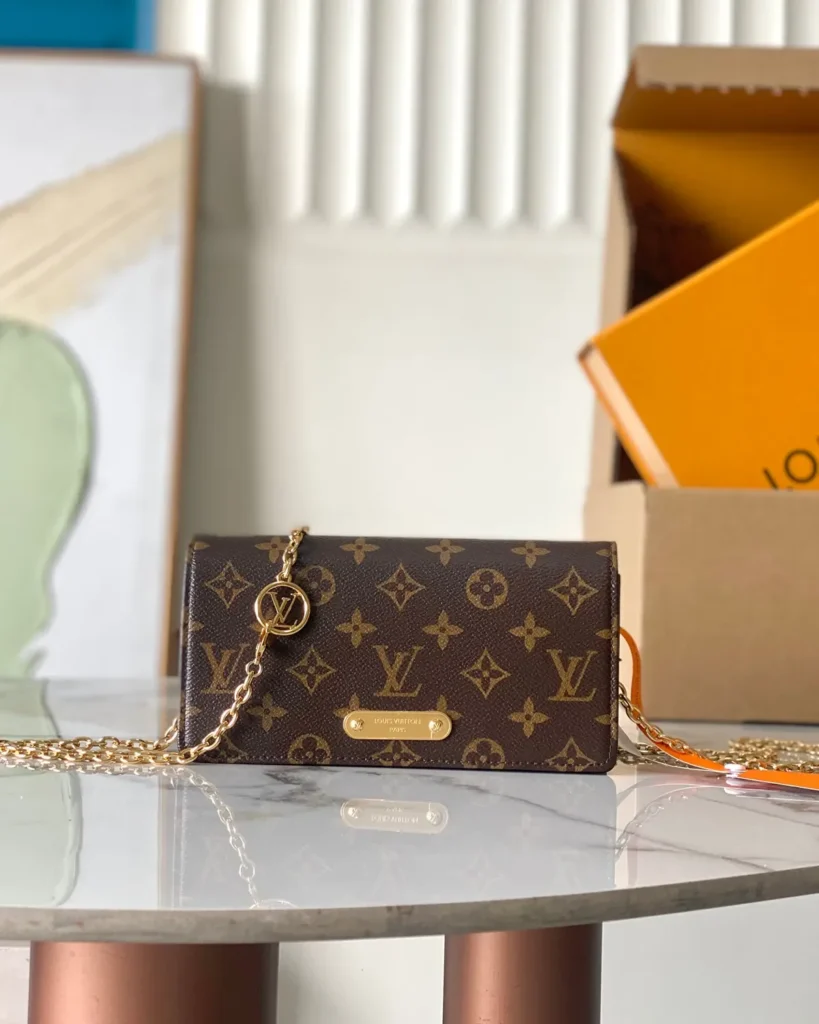 Brown Monogram Lily-Inspired Chain Wallet — front view