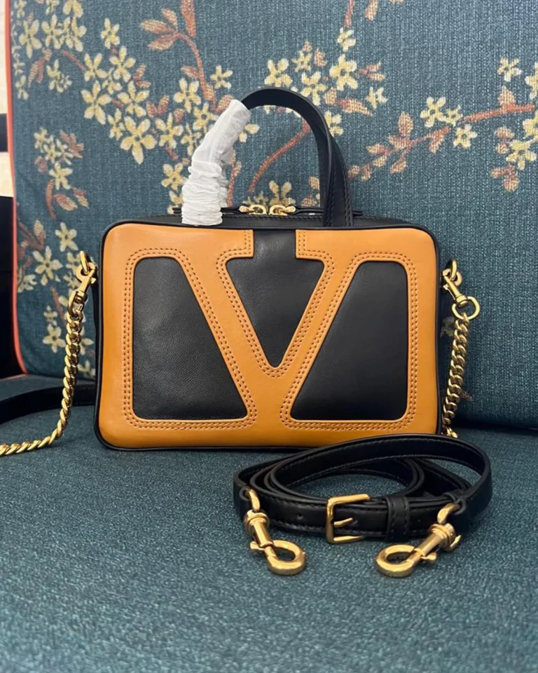 Black and Tan V-Panel Zip Top-Handle Bag — front view