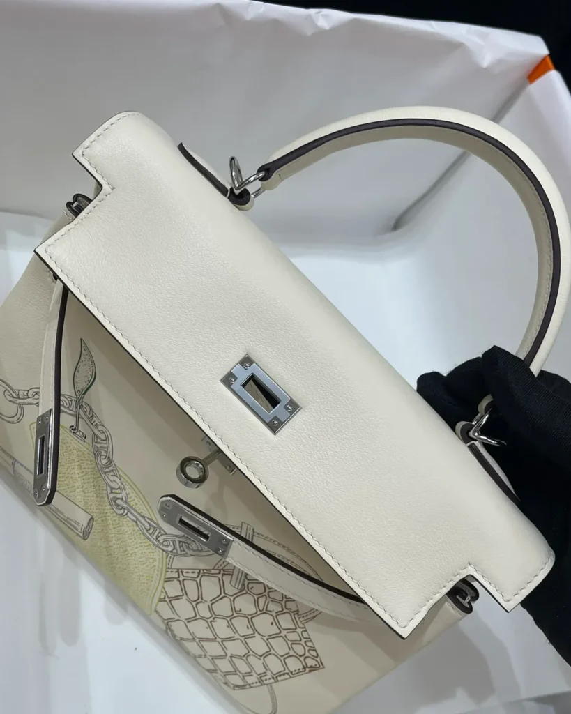 Ivory Illustrated Top-Handle Bag — top handle view