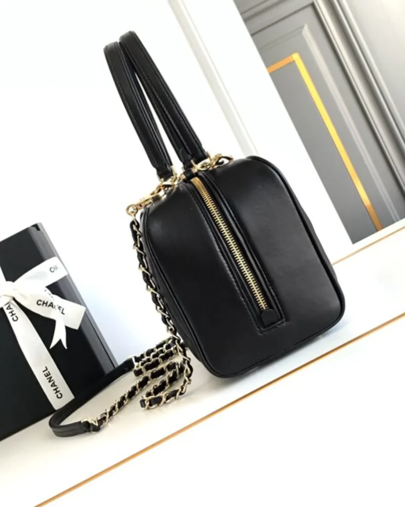 Black Quilted Bowling Bag — side view