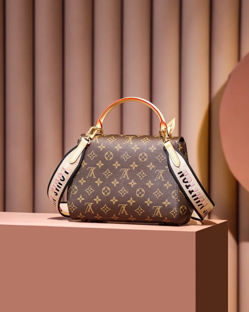 Brown Monogram Structured Top-Handle Bag — rear view