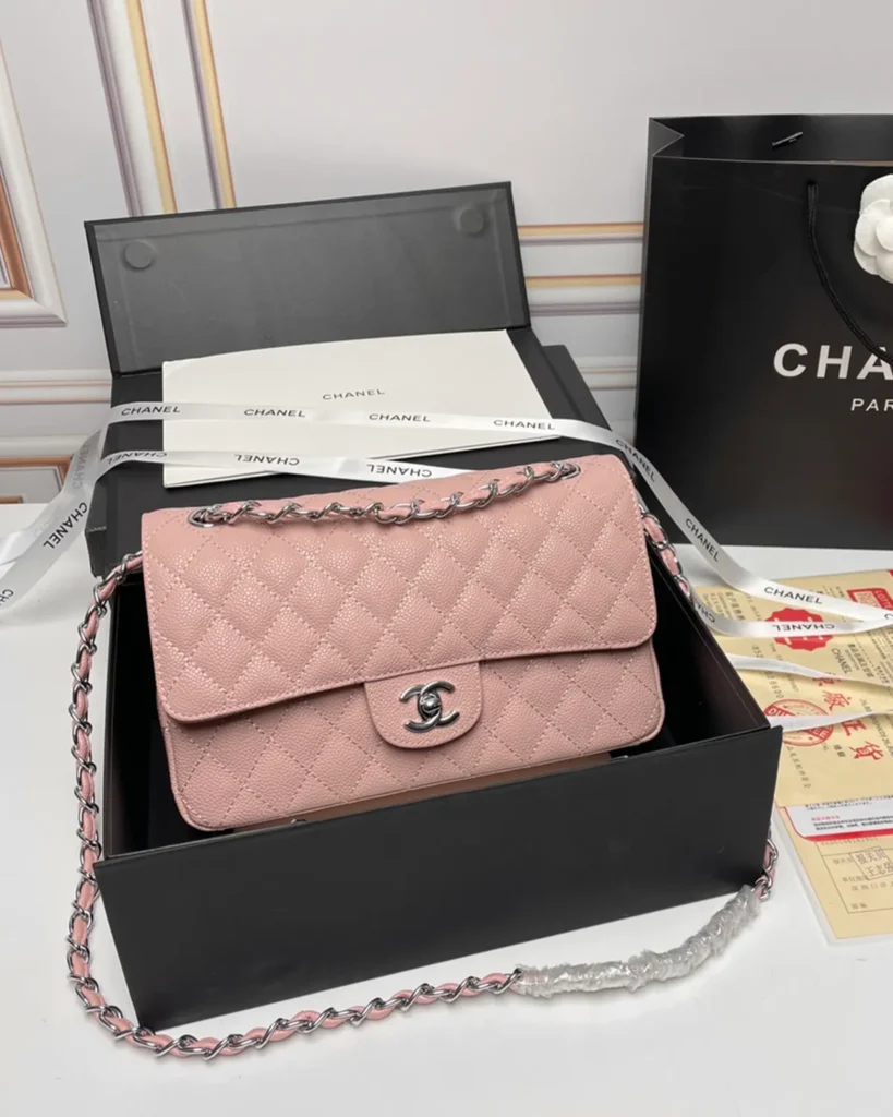 Pink Quilted Silver-Tone Chain Flap Bag — front view
