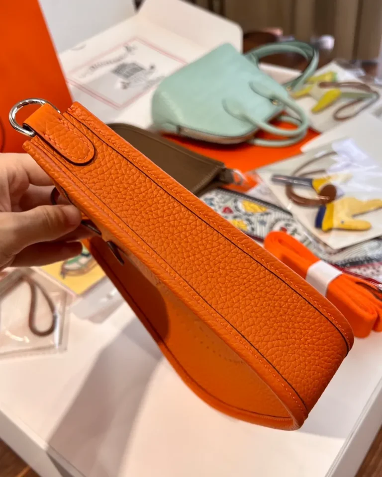 Evelyne-Inspired Mini Orange Crossbody Bag, side gusset and stitching