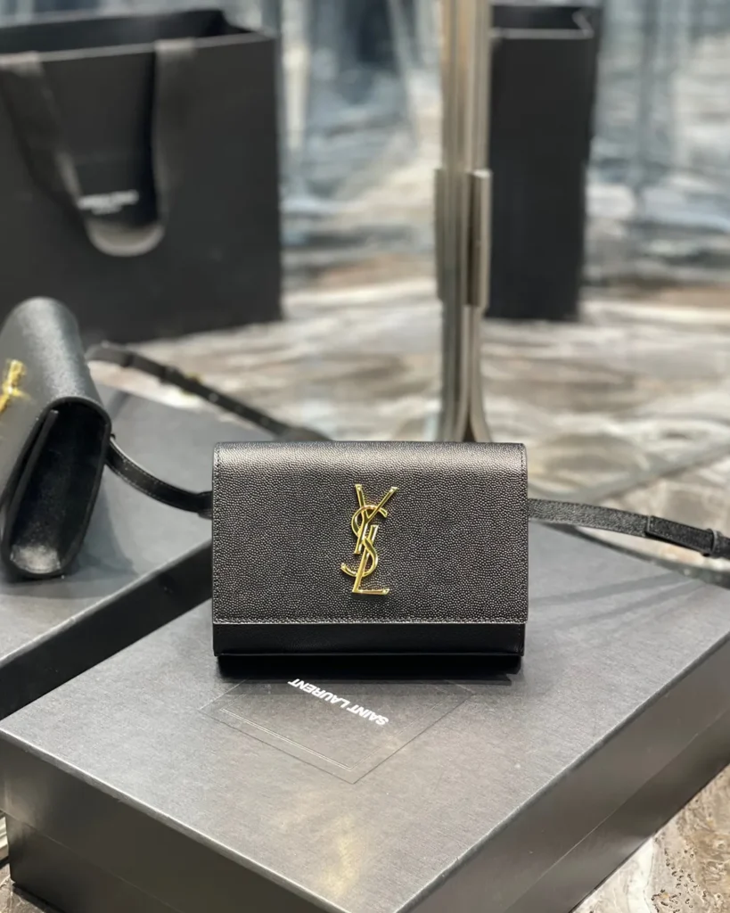 Black Grained-Look Strap Wallet — front view