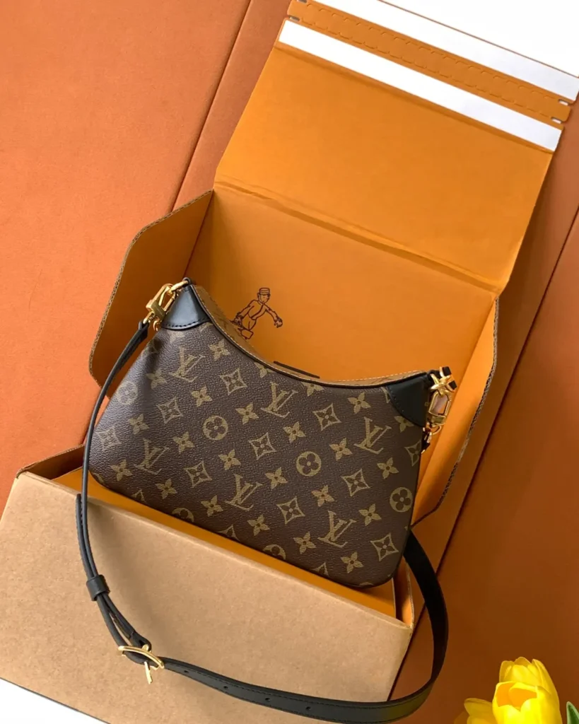 Brown Monogram Curved Shoulder Bag with Chain — rear view