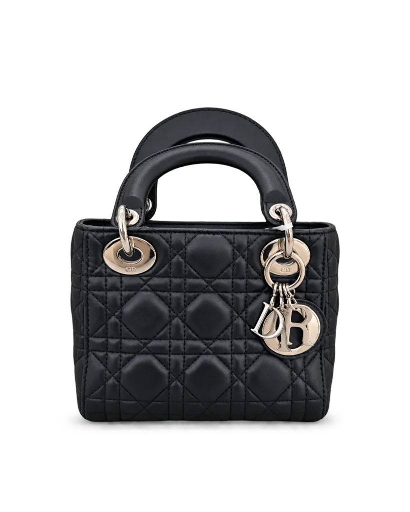 Black Quilted Top Handle Bag with Silver-Tone Charms — main view