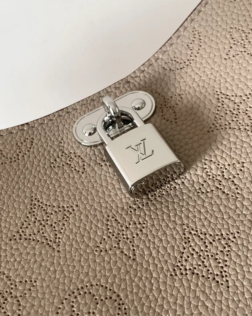 Taupe Perforated Monogram Shoulder Bag — padlock view