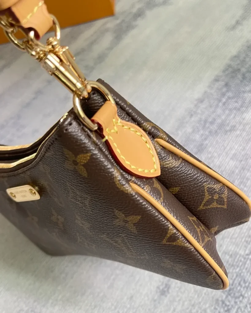Brown Monogram Curved Zip Chain Pouch — side view