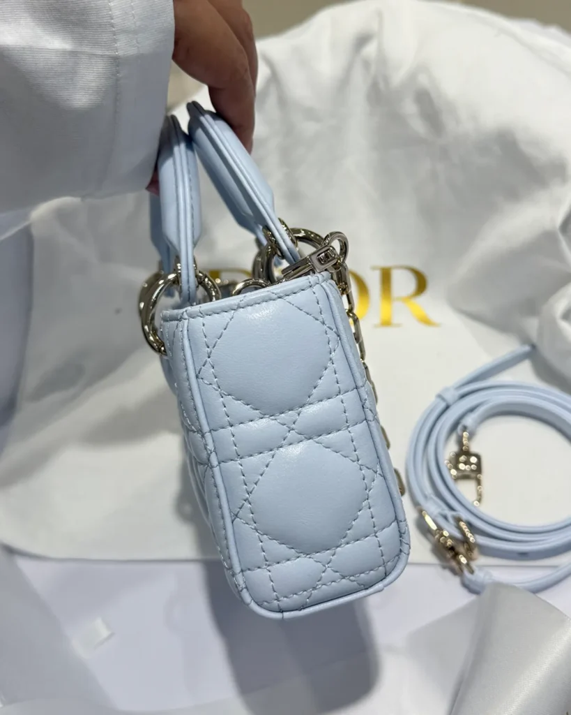 Soft Blue Quilted Chain Handbag — side view