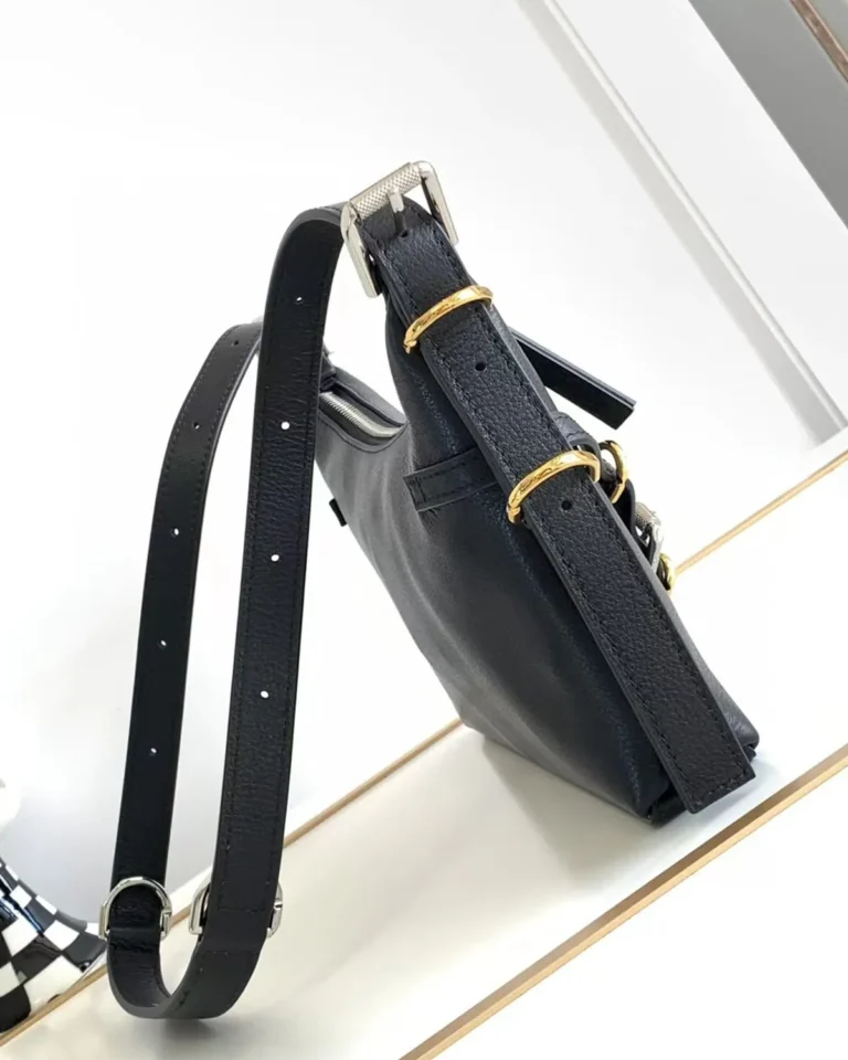 Black Draped-Top Buckle Shoulder Bag — side