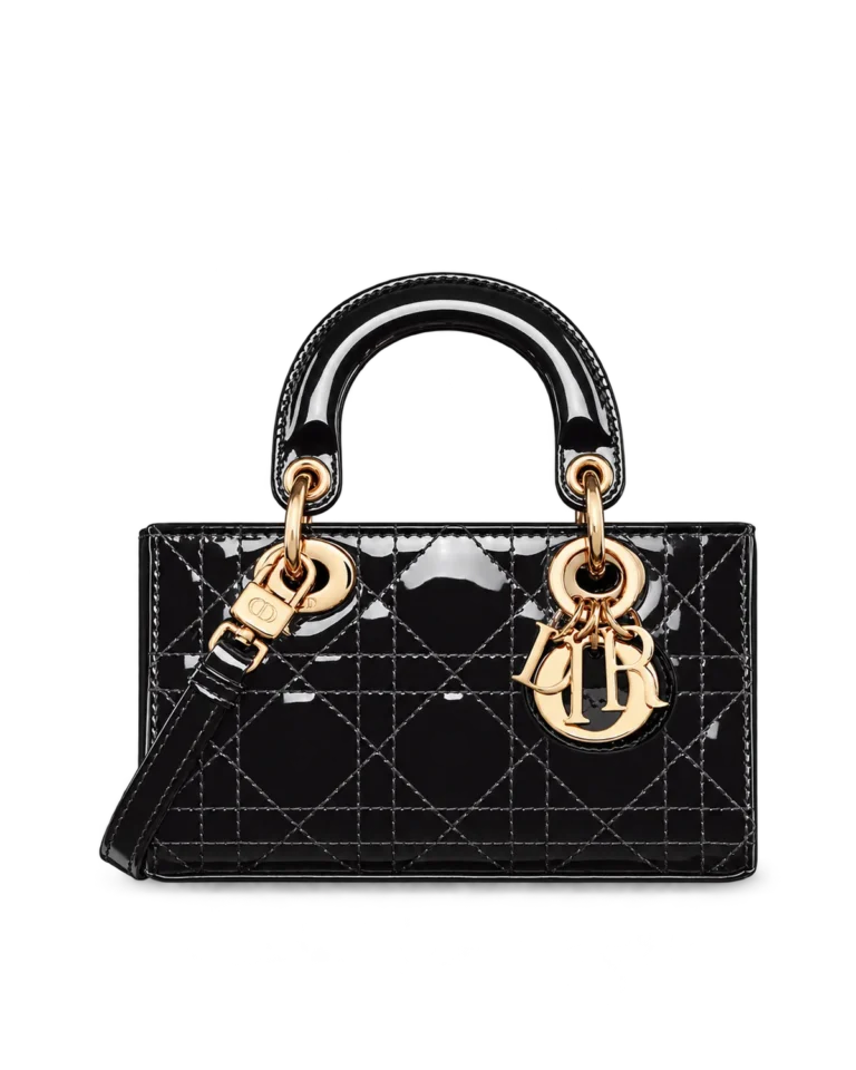 Glossy Black Horizontal Quilted Handbag — main view