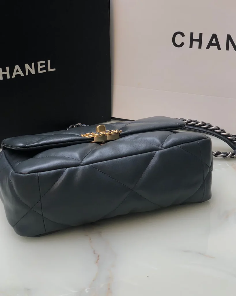 Black Quilted Mixed-Chain Flap Bag — base view