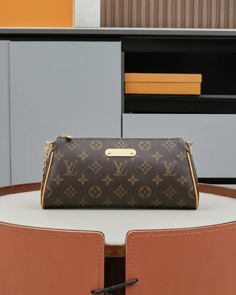 Brown Monogram Gold-Plate Chain Clutch — front view