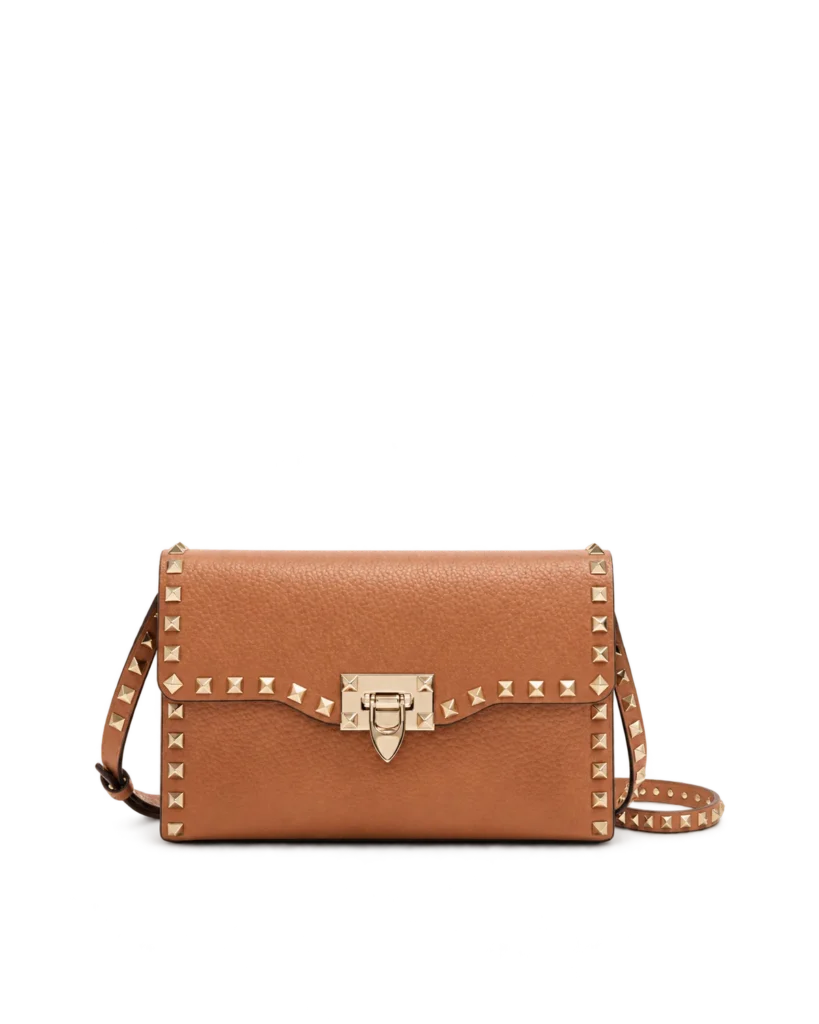 Tan Studded Edge Flap Shoulder Bag — main view