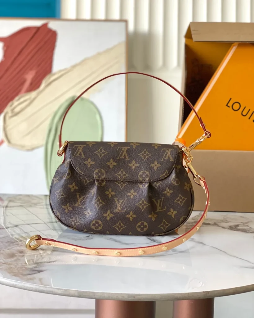 Brown Monogram Curved Flap Shoulder Bag — rear view