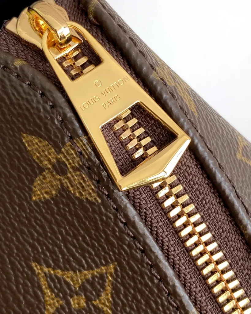 Brown Monogram Crescent Chain Hobo — zipper view