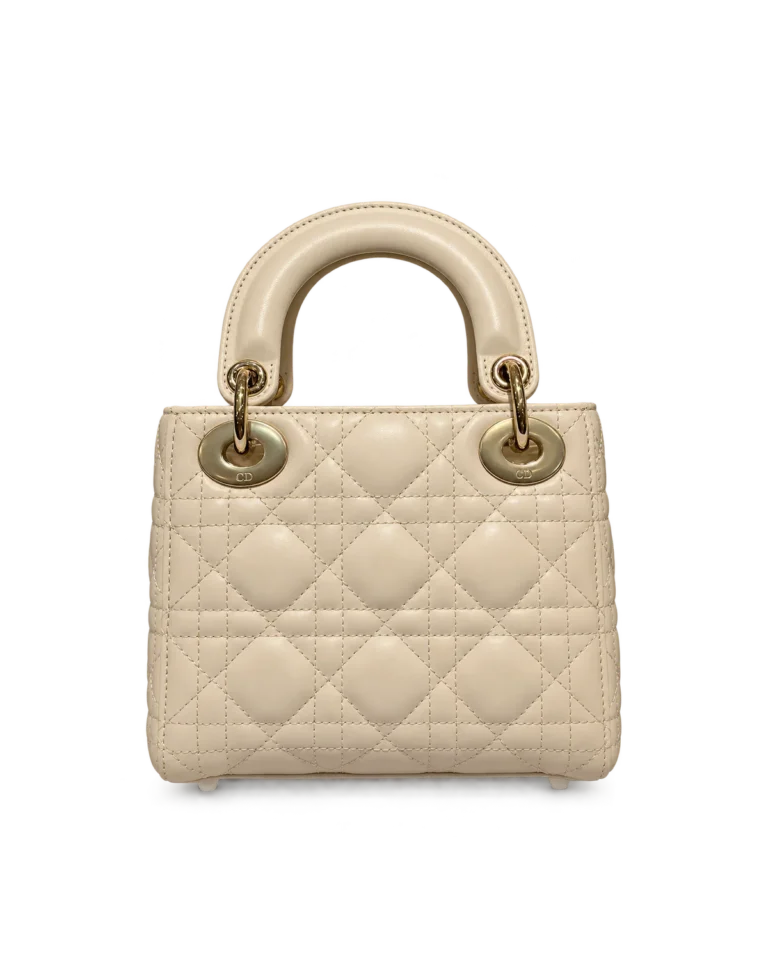 Cream Quilted Top Handle Bag with Sparkling Charms — rear view