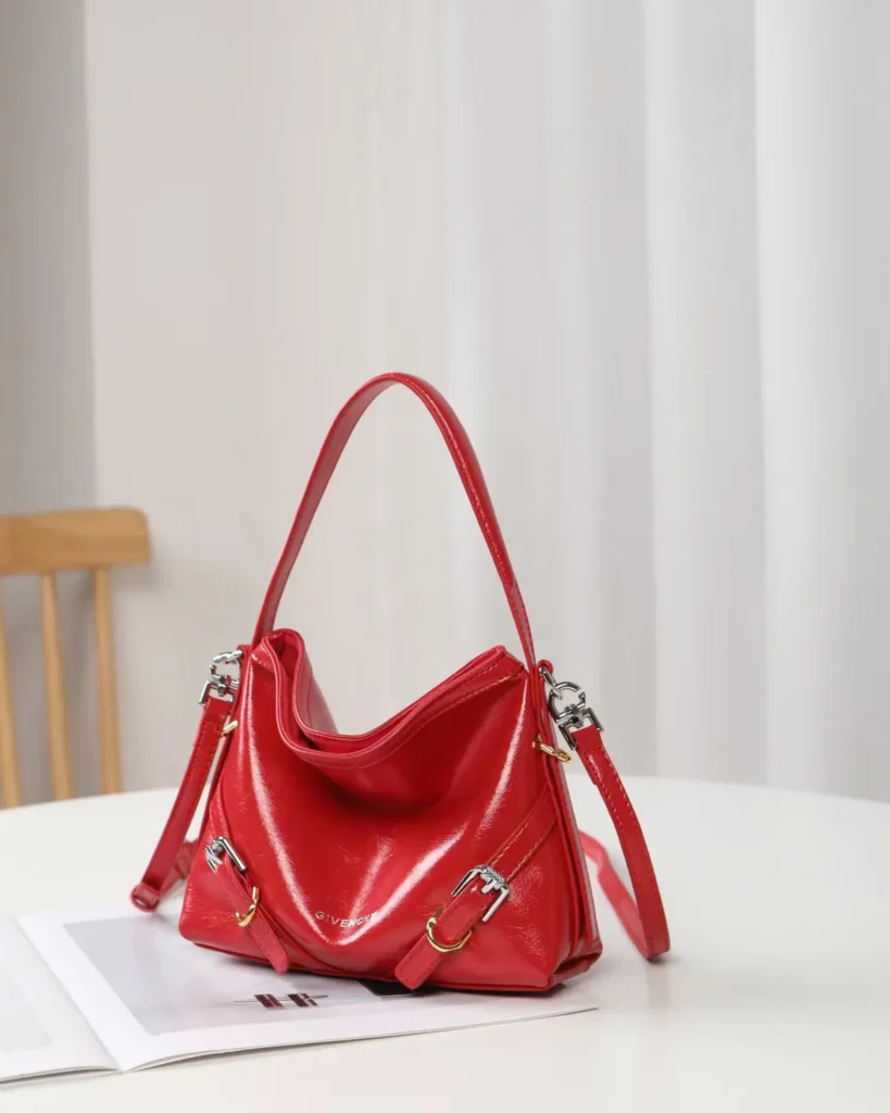 Glossy Red Buckle Shoulder Bag — front alternate