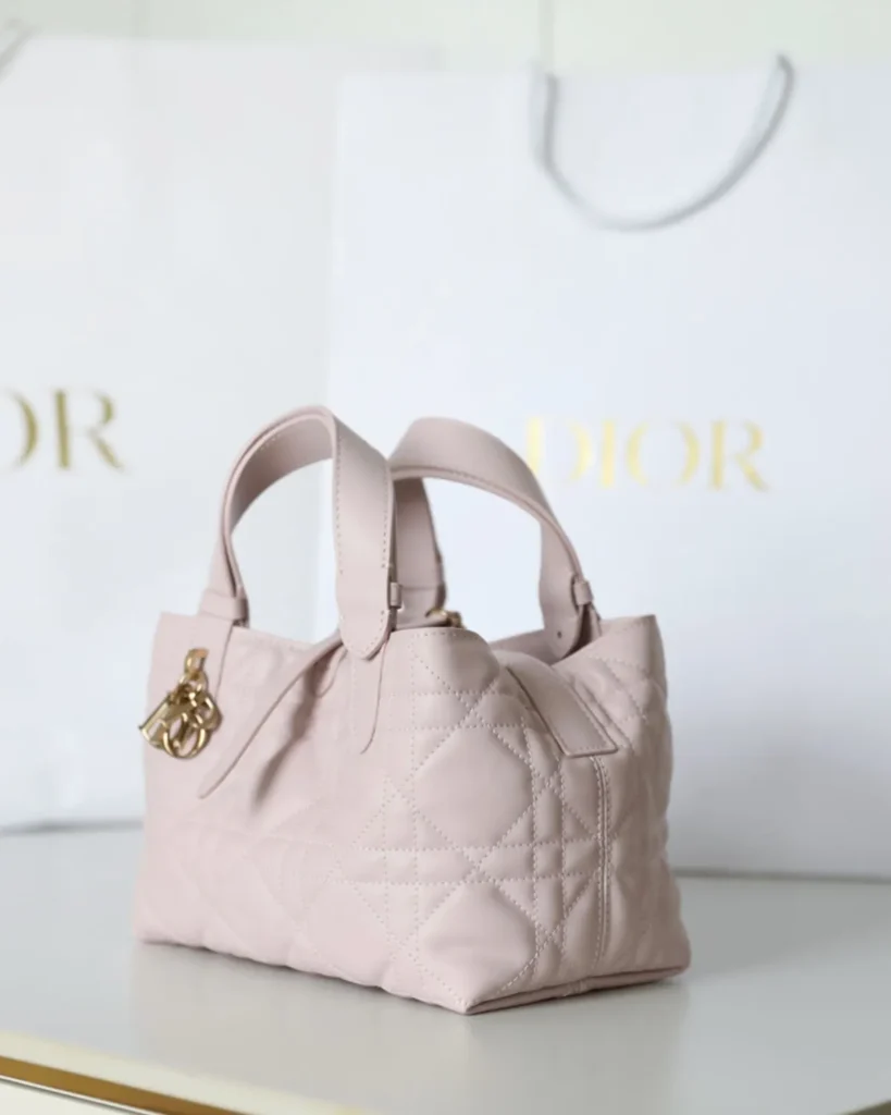 Pale Pink Soft Quilted Tote — side view
