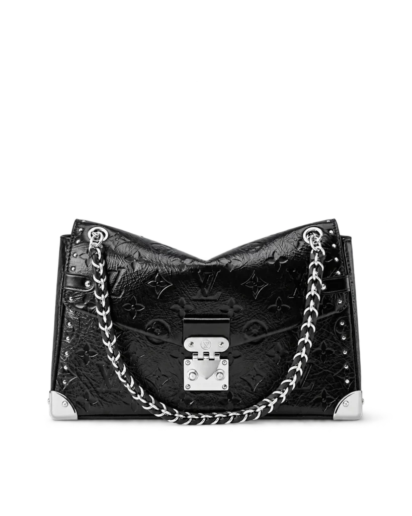 Black Embossed Chain Flap Bag — main view