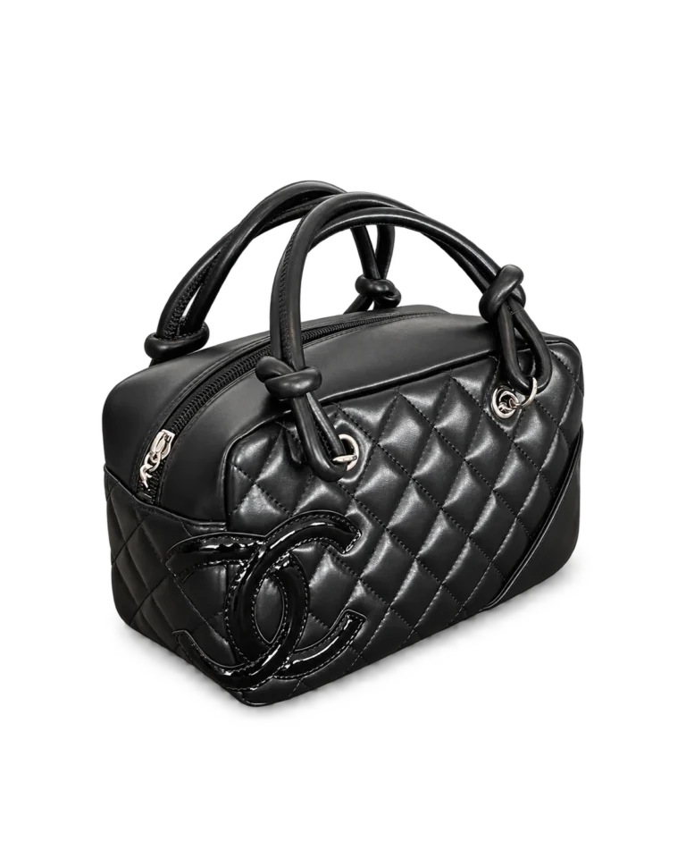 Black Quilted Offset-Emblem Bowler Bag — main view
