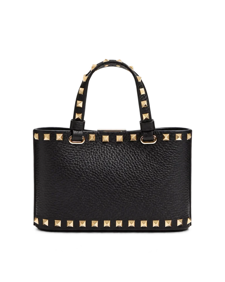 Black Studded Border Top-Handle Tote — rear view