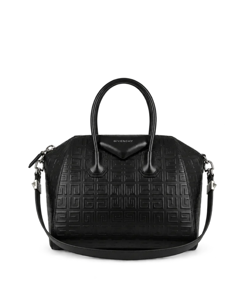 Black Geometric Embossed Twin-Handle Satchel — main view