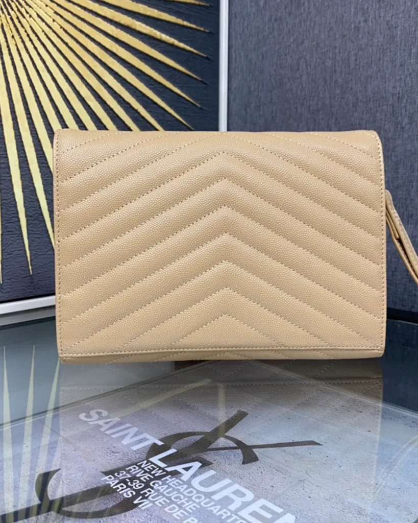 Beige Chevron Envelope Chain Wallet — rear view