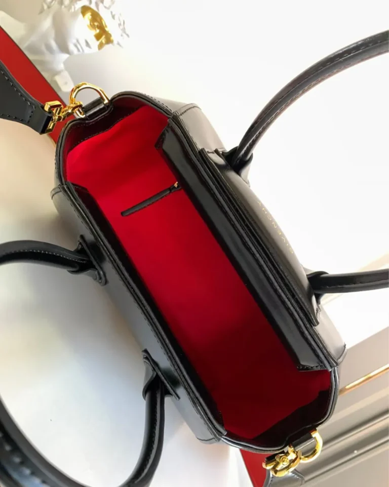 Black Red-Lined Twin-Handle Satchel — interior