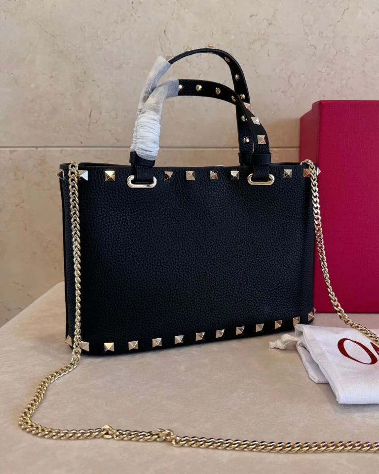Black Studded Border Top-Handle Tote — rear view